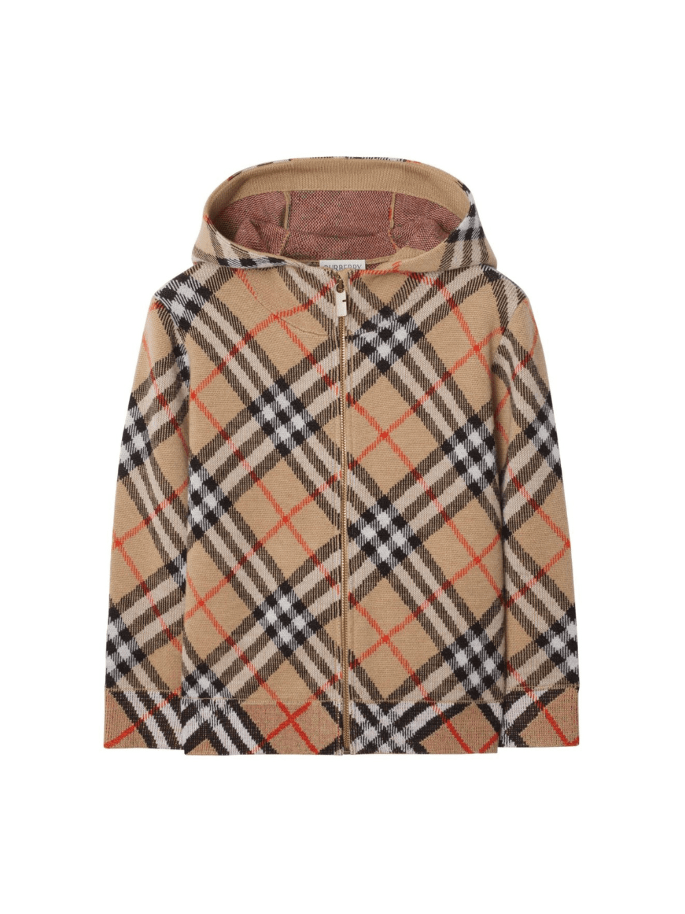 Felpa per bambino Burberry Kids marrone con cappuccio e motivo a quadri - Rubino Kids