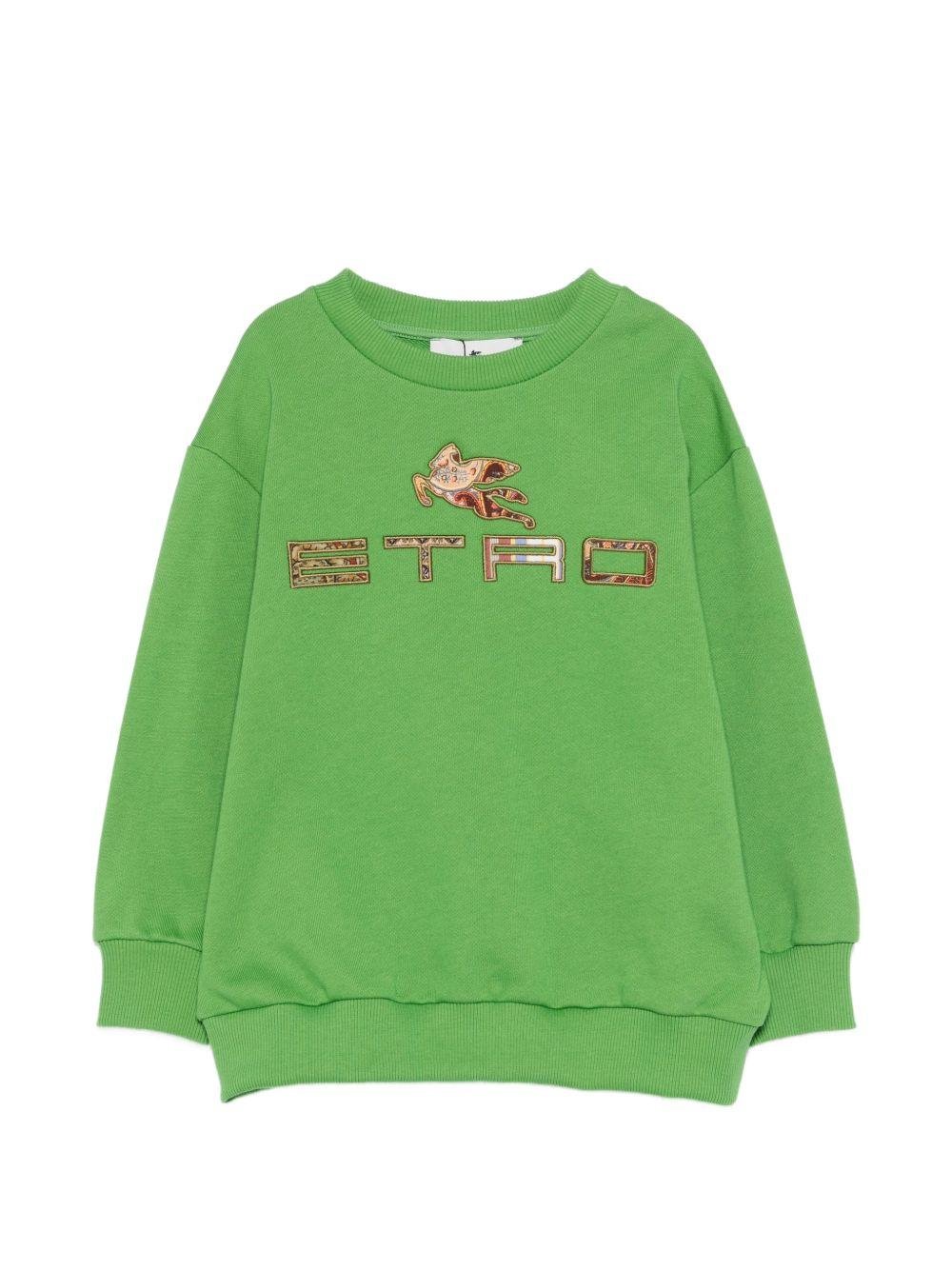 Felpa per bambino Etro Kids verde con applicazione Pegaso sul davanti - Rubino Kids
