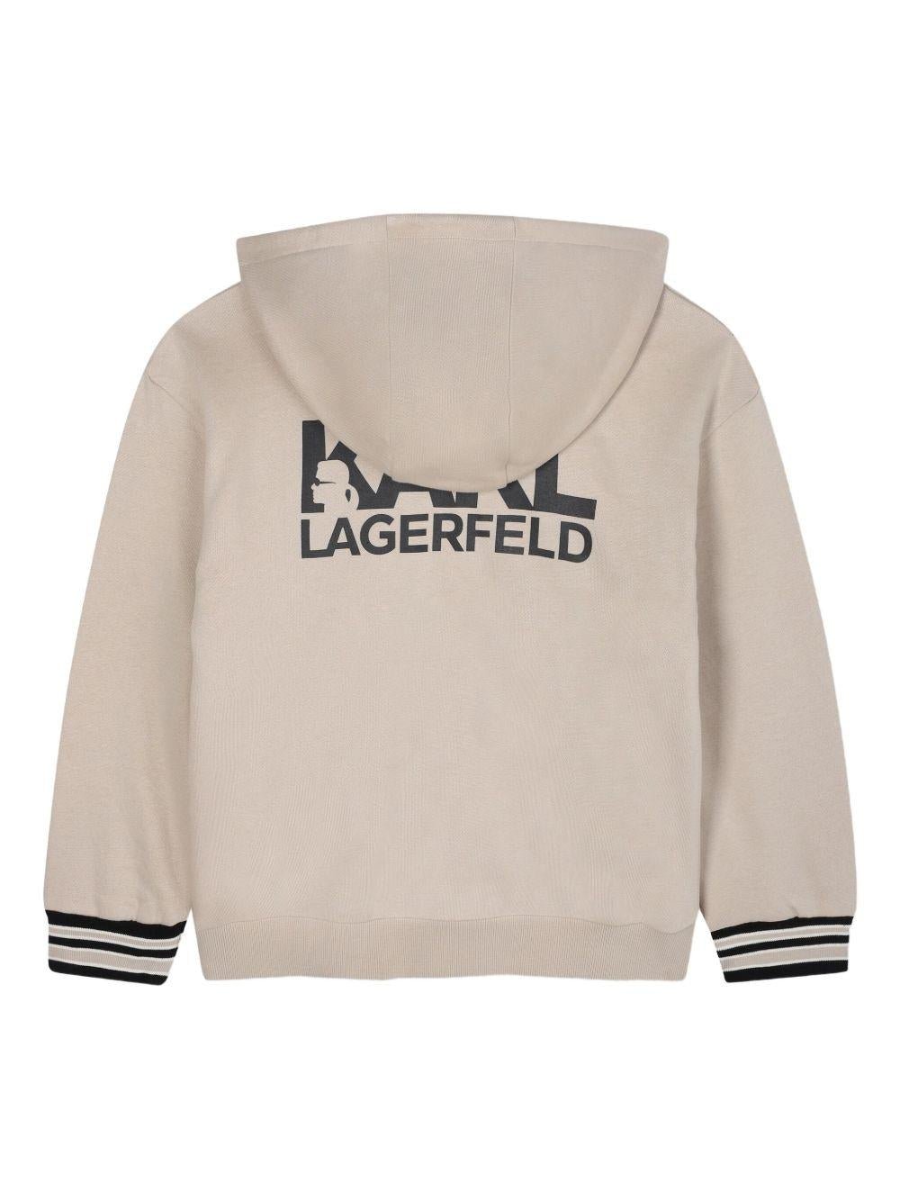 Felpa per bambino Karl Lagerfeld Kids beige con cappuccio e logo - Rubino Kids