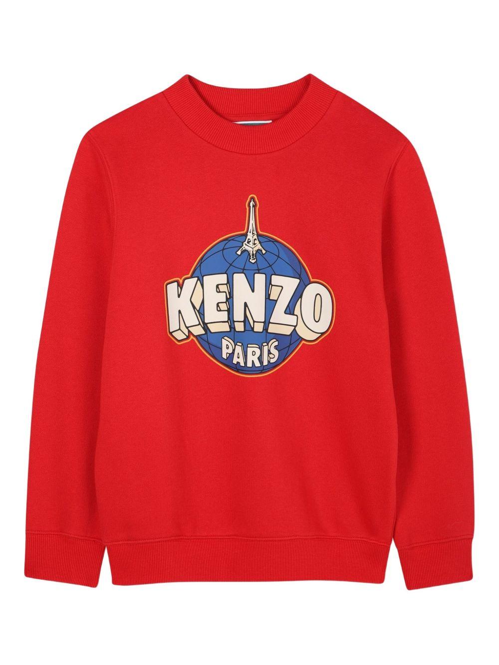 Felpa per bambino Kenzo Kids rossa con stampa con logo frontale - Rubino Kids