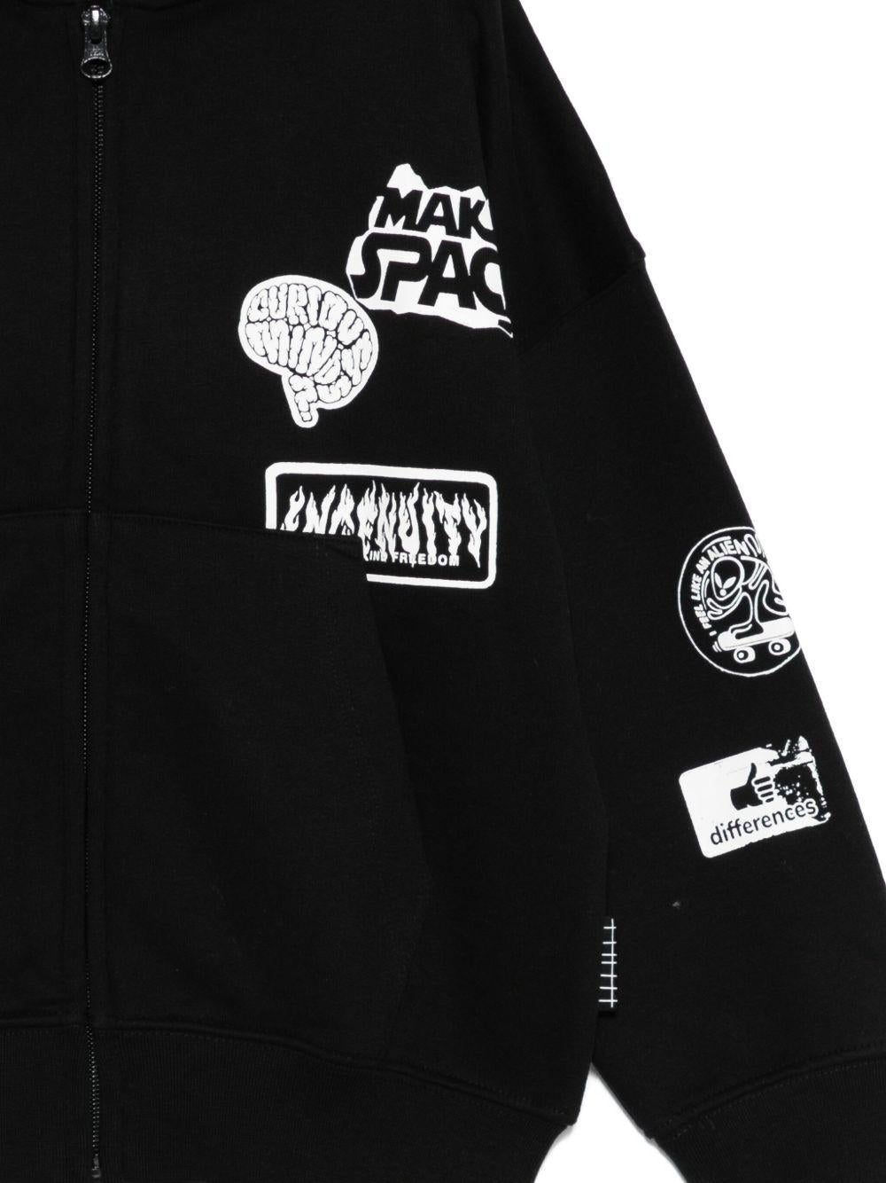 Felpa per bambino Molo nero con cappuccio e zip con dettagli patch - Rubino Kids