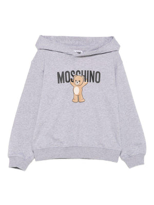 Felpa per bambino Moschino Kids grigio con stampa Teddy e cappuccio