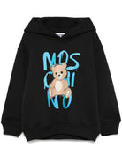 Felpa per bambino Moschino Kids nero con cappuccio e stampa Teddy Bear - Rubino Kids
