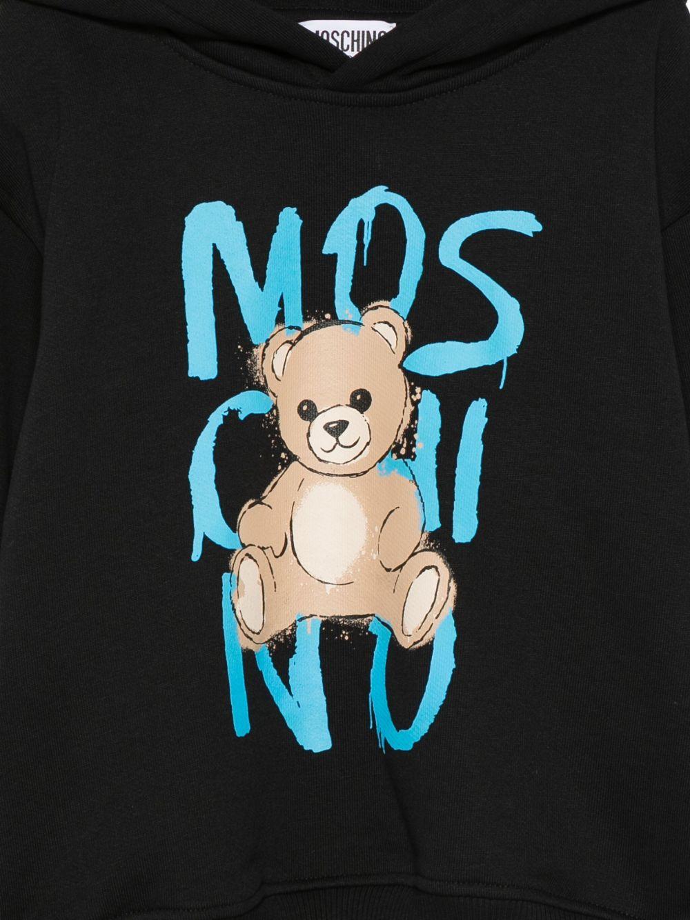 Felpa per bambino Moschino Kids nero con cappuccio e stampa Teddy Bear - Rubino Kids