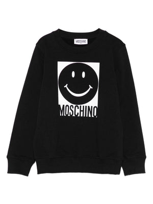 Felpa per bambino Moschino Kids nero con motivo a faccina sorridente