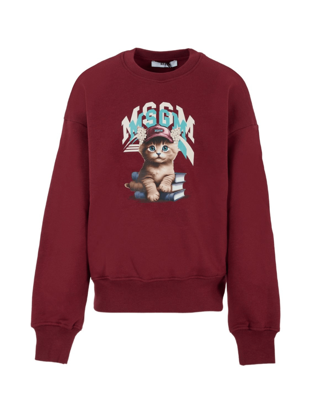 Felpa per bambino MSGM Kids bordeaux con stampa grafica gatto - Rubino Kids