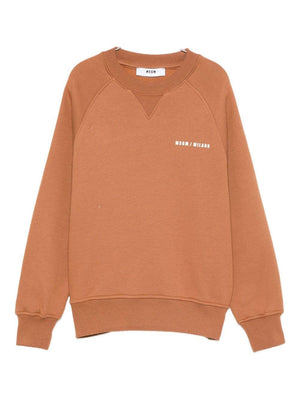 MSGM Kids brown sweatshirt for boys with logo print on the front