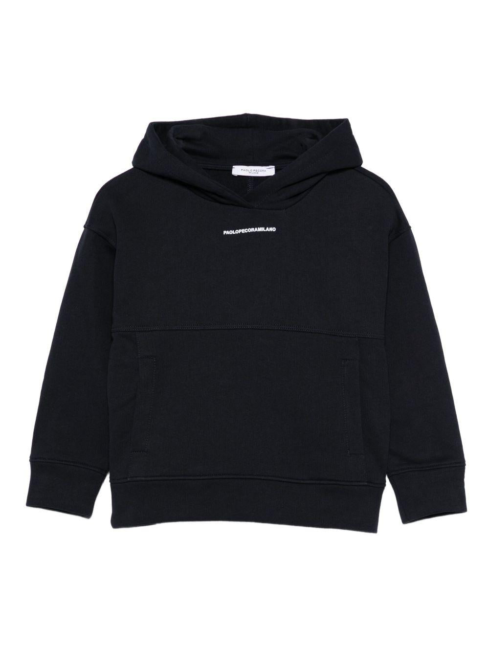 Felpa per bambino Paolo Pecora Kids blu con cappuccio e logo - Rubino Kids