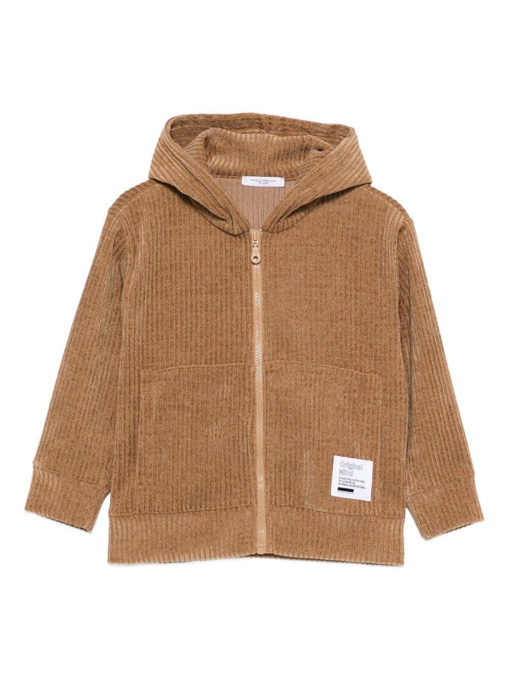 Felpa per bambino Paolo Pecora Kids marrone con zip e cappuccio - Rubino Kids