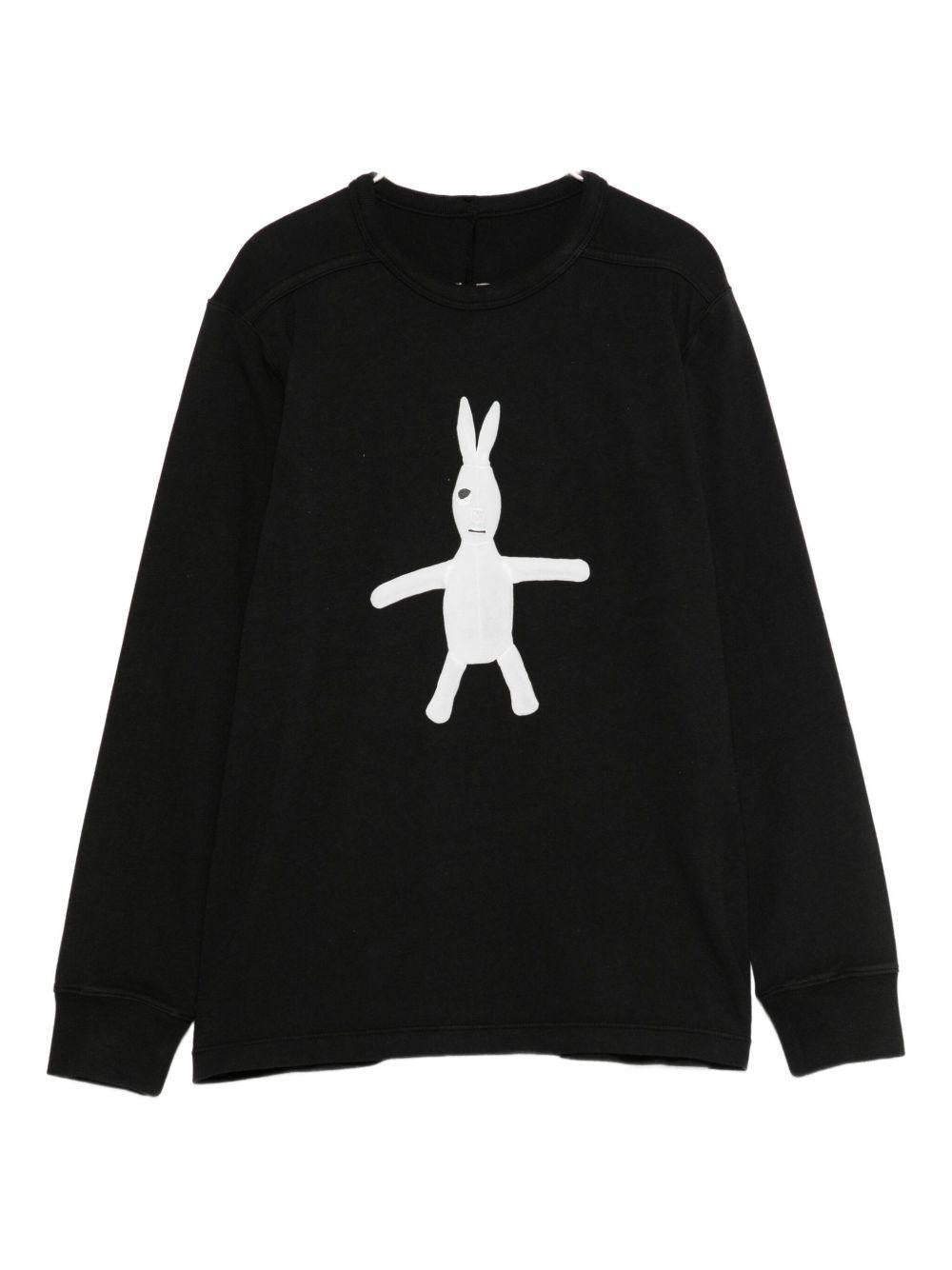 Felpa per bambino Rick Owens Kids nera con stampa grafica coniglio sul davanti - Rubino Kids