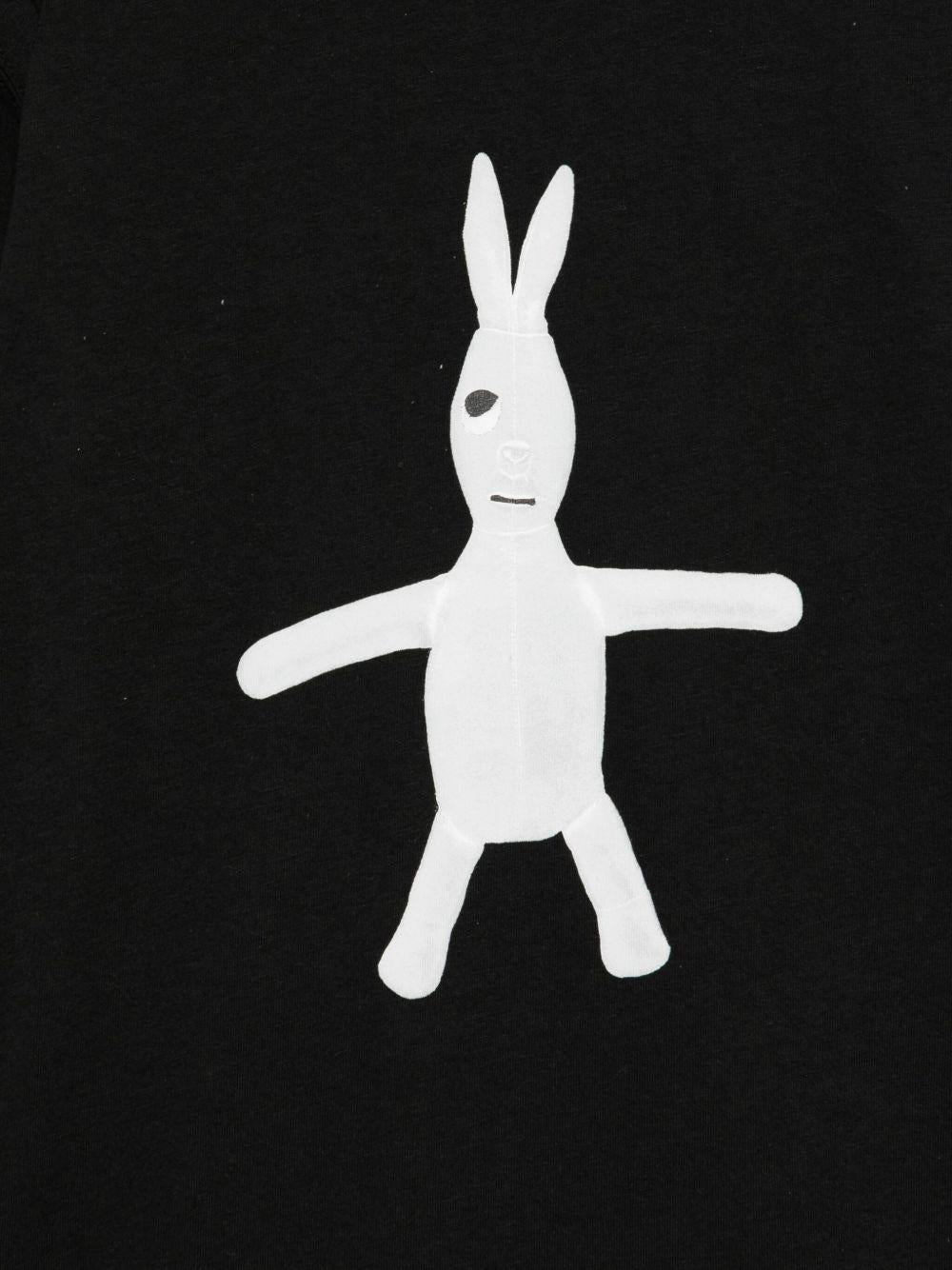 Felpa per bambino Rick Owens Kids nera con stampa grafica coniglio sul davanti - Rubino Kids