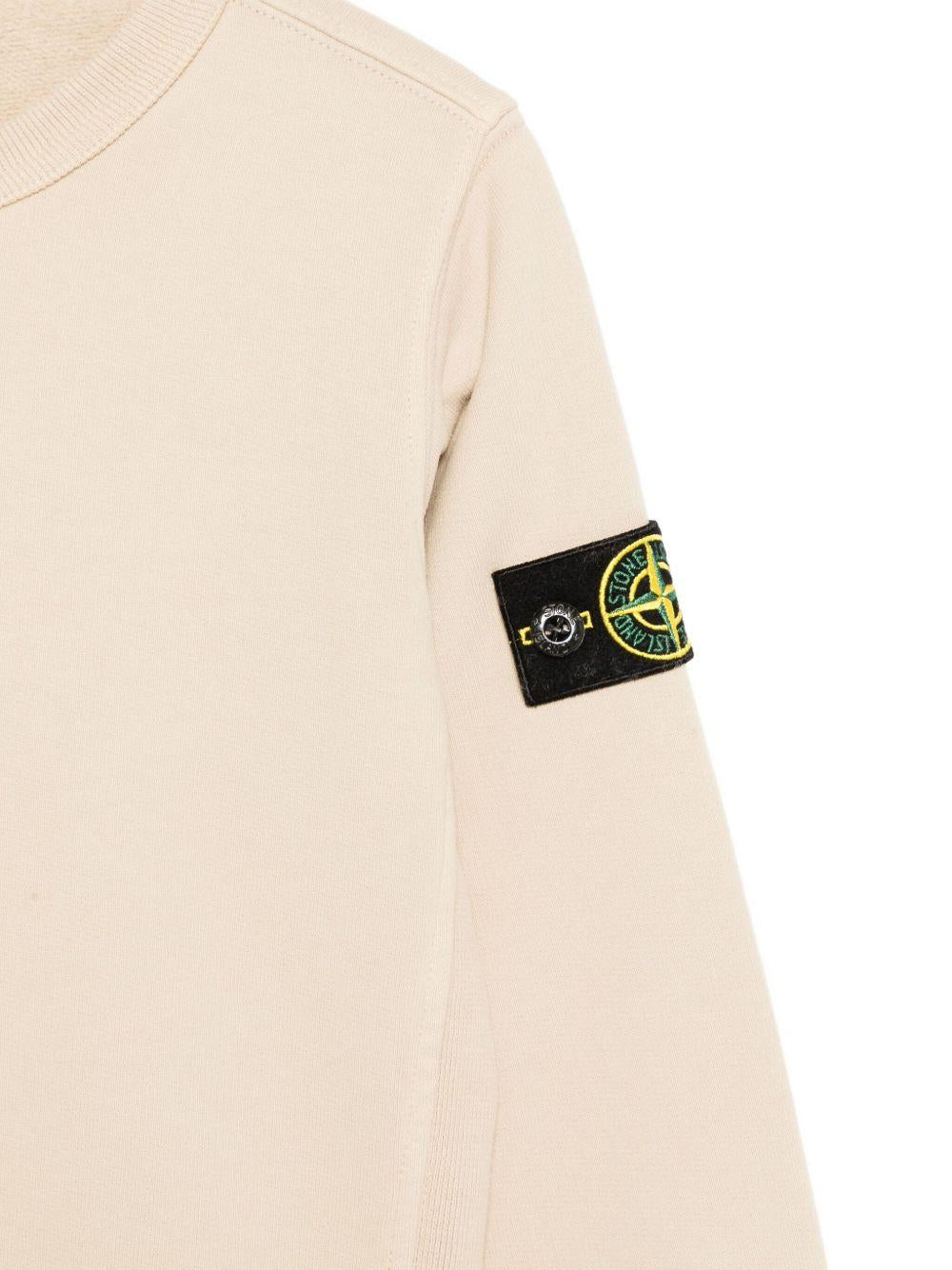 Felpa per bambino Stone Island Junior beige girocollo con toppa con logo - Rubino Kids