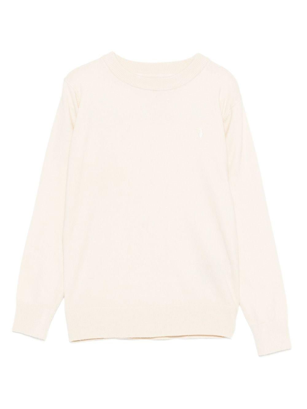 Felpa per bambino TRUSSARDI JUNIOR écru girocollo con logo ricamato - Rubino Kids