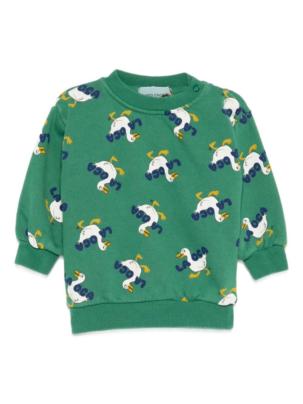 Felpa per neonata Bobo Choses verde con stampa oca - Rubino Kids