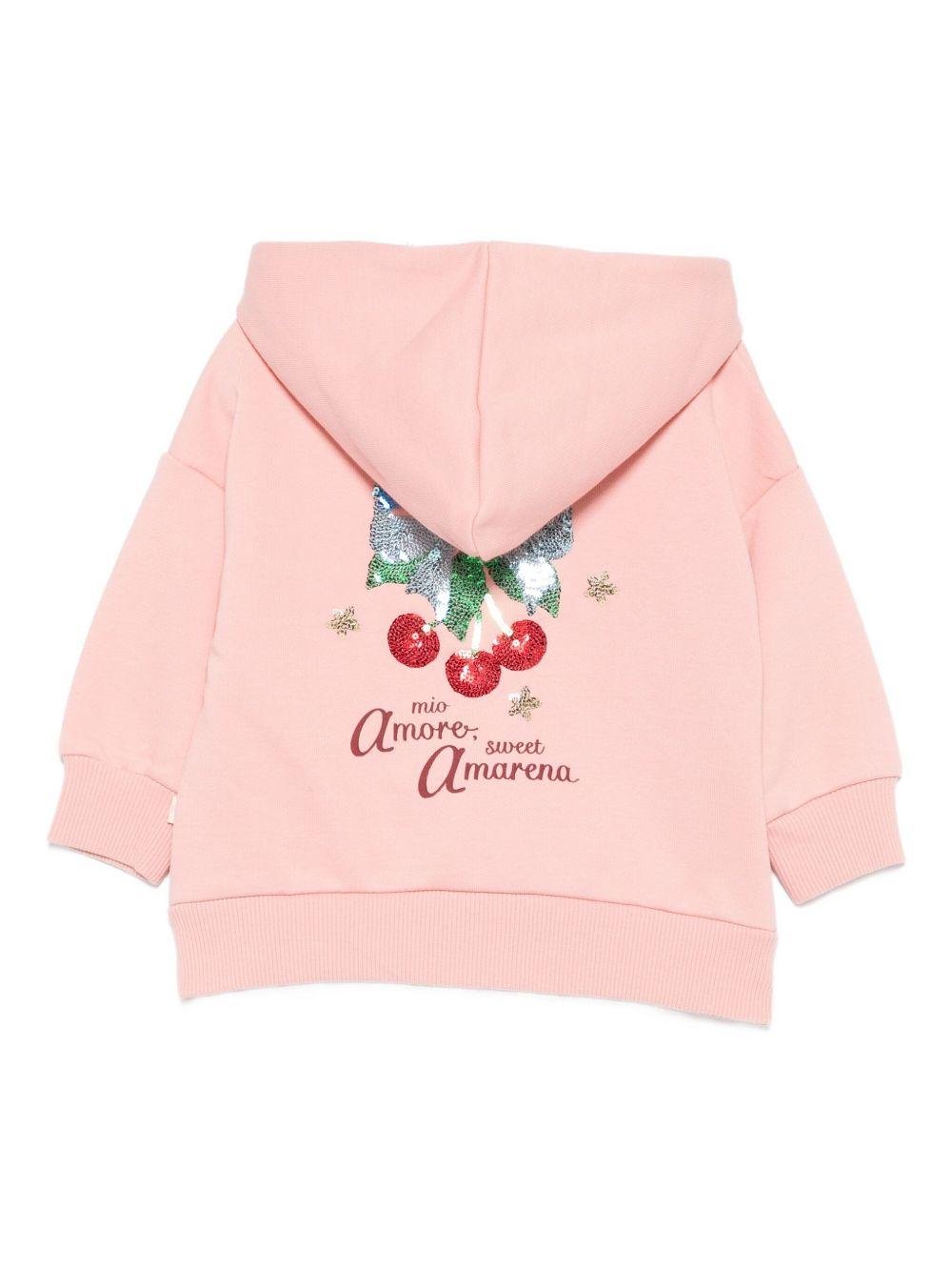 Felpa per neonata Konges Slojd rosa con cappuccio e decorazioni con paillettes - Rubino Kids