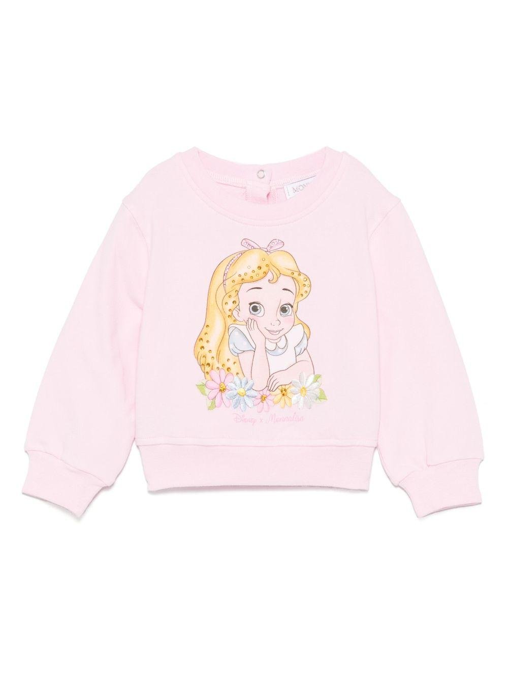 Felpa per neonata Monnalisa rosa con stampa Alice x Disney - Rubino Kids