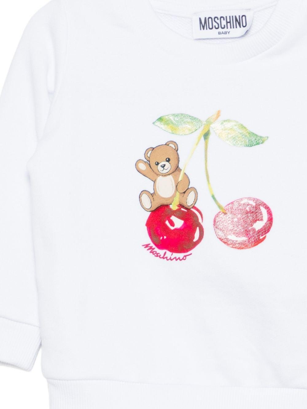 Felpa per neonata Moschino Kids bianca con stampa ciliegie - Rubino Kids