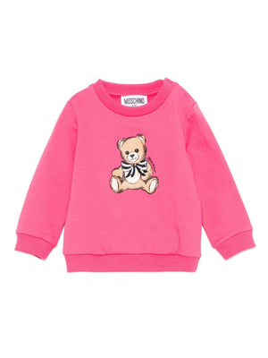 Felpa per neonata Moschino Kids fucsia con logo Teddy Bear e fiocco