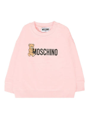 Moschino Kids pink baby girl sweatshirt with distinctive teddy motif