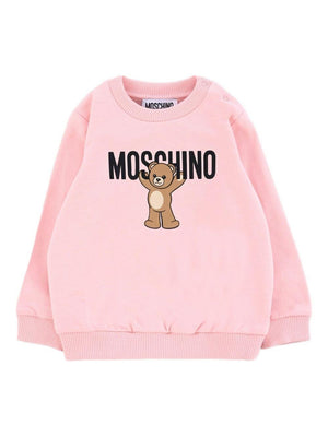 Felpa per neonata Moschino Kids rosa con logo Teddy Bear