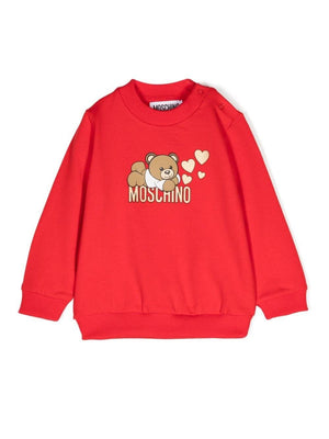 Felpa per neonata Moschino Kids rosso con stampa Teddy Bear