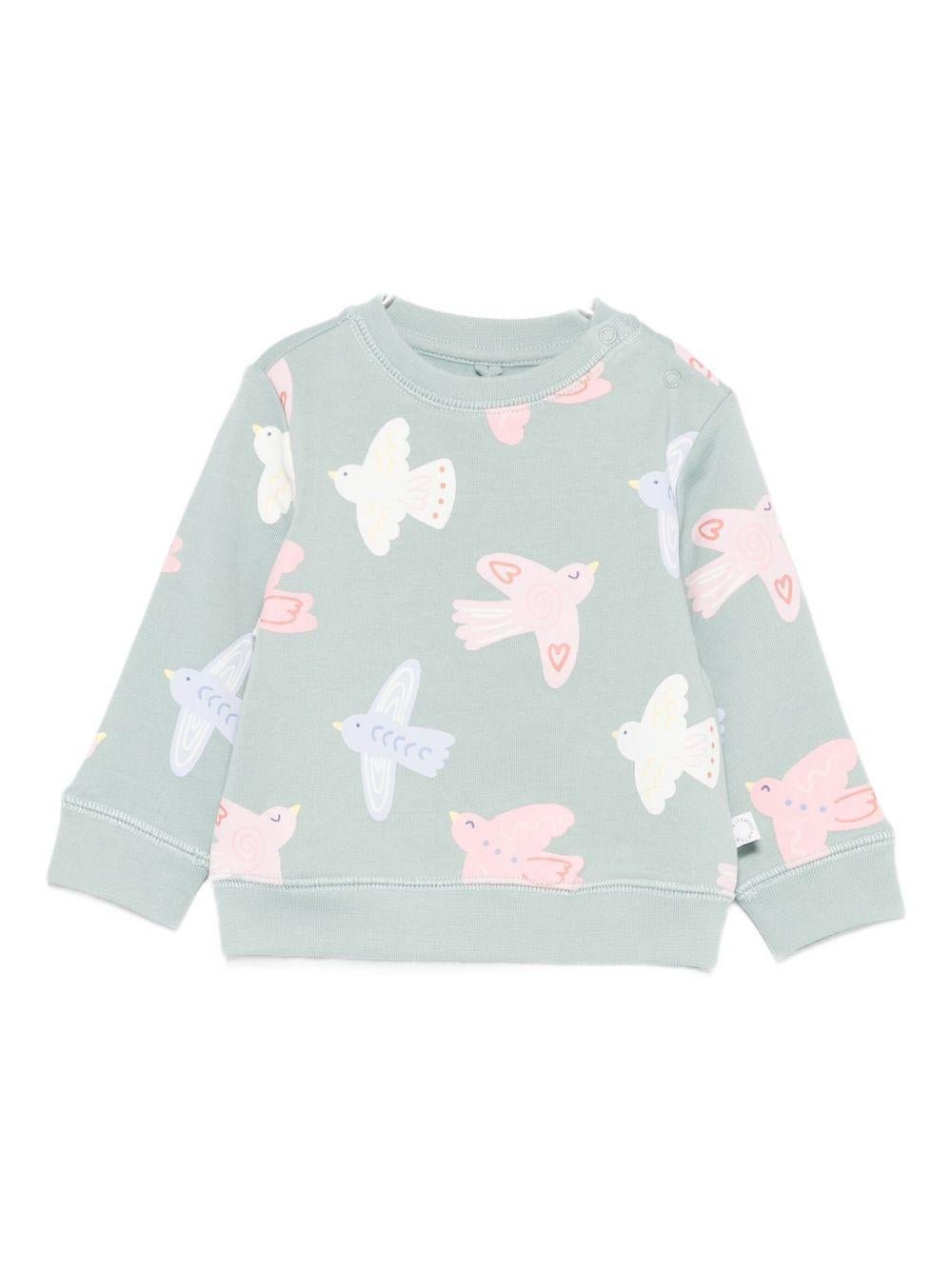 Felpa per neonata Stella McCartney Kids verde con stampa uccellini - Rubino Kids