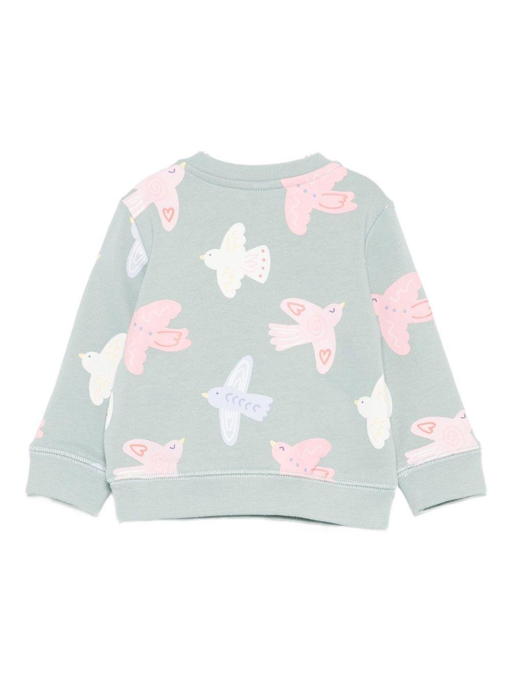 Felpa per neonata Stella McCartney Kids verde con stampa uccellini - Rubino Kids