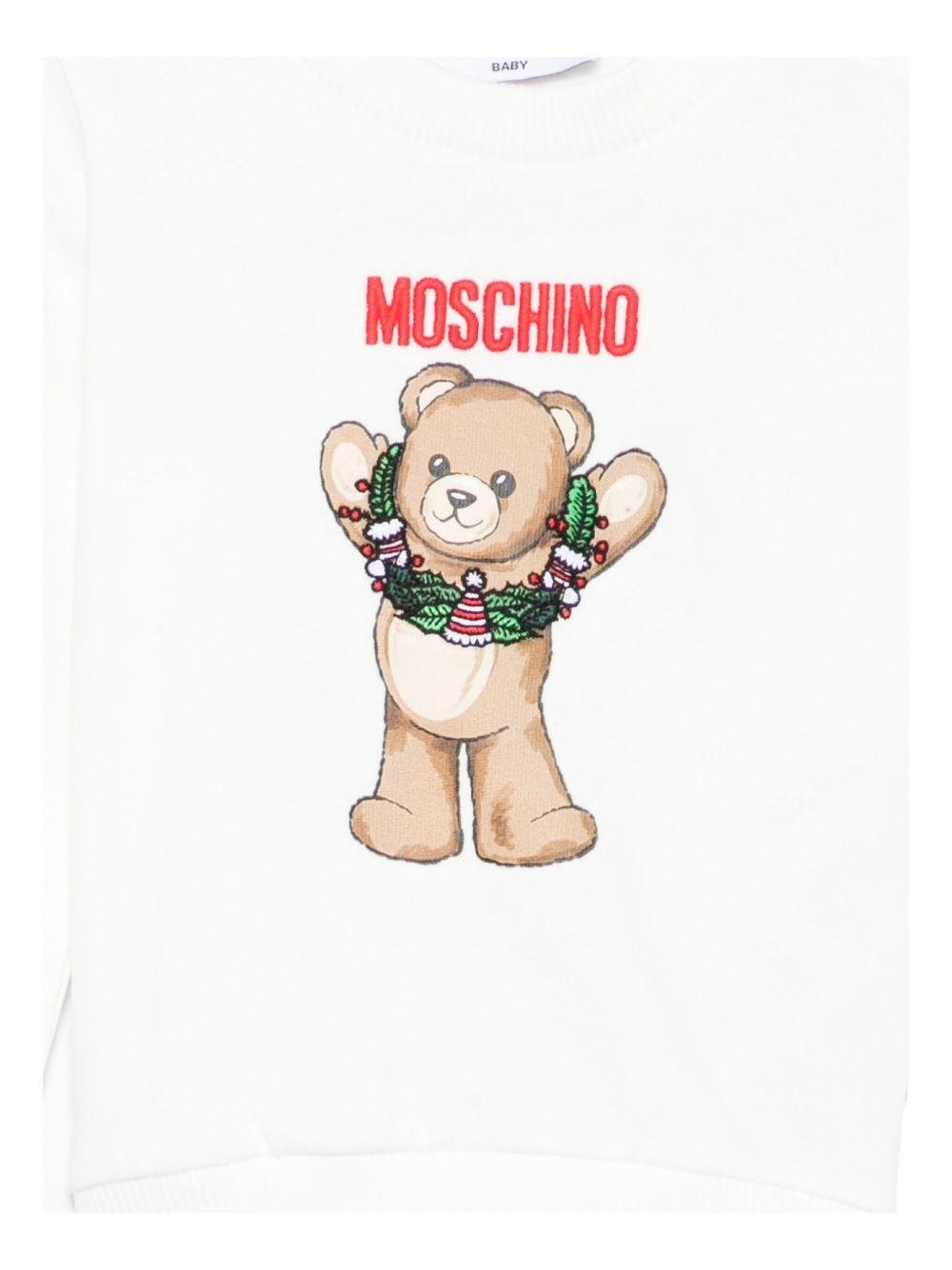 Felpa per neonati Moschino Kids bianco con stampa Teddy natalizio - Rubino Kids