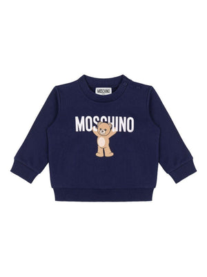 Felpa per neonati Moschino Kids blu con stampa Teddy Bear