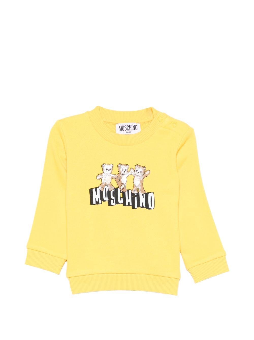 Felpa per neonati Moschino Kids gialla con stampa tre Teddy Bear - Rubino Kids