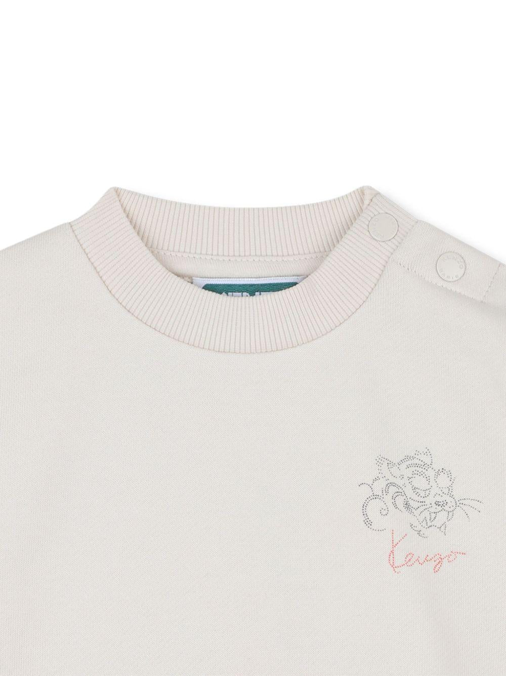 Felpa per neonato Kenzo Kids beige con stampa grafica sul retro - Rubino Kids