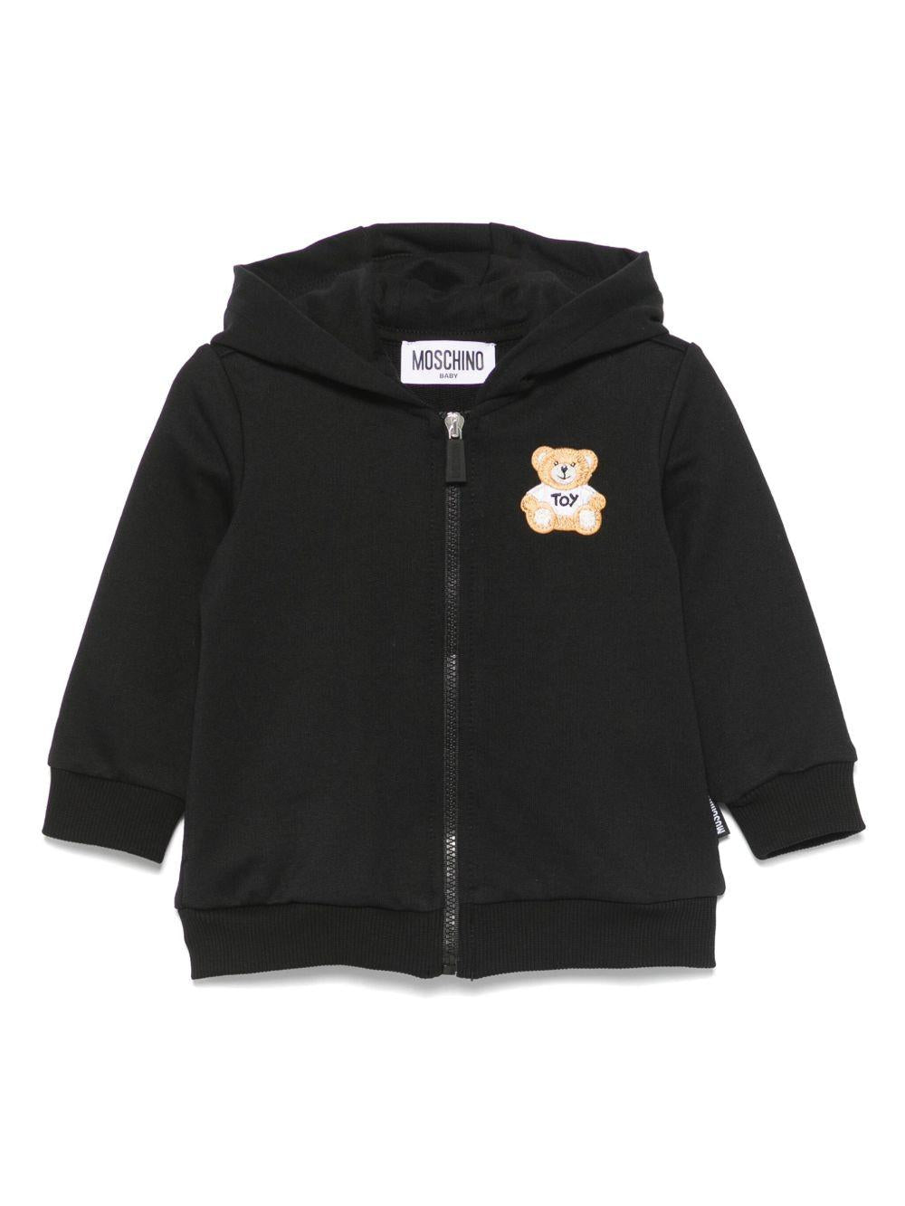 Felpa per neonato Moschino Kids nero con applicazione Teddy Bear con cappuccio - Rubino Kids