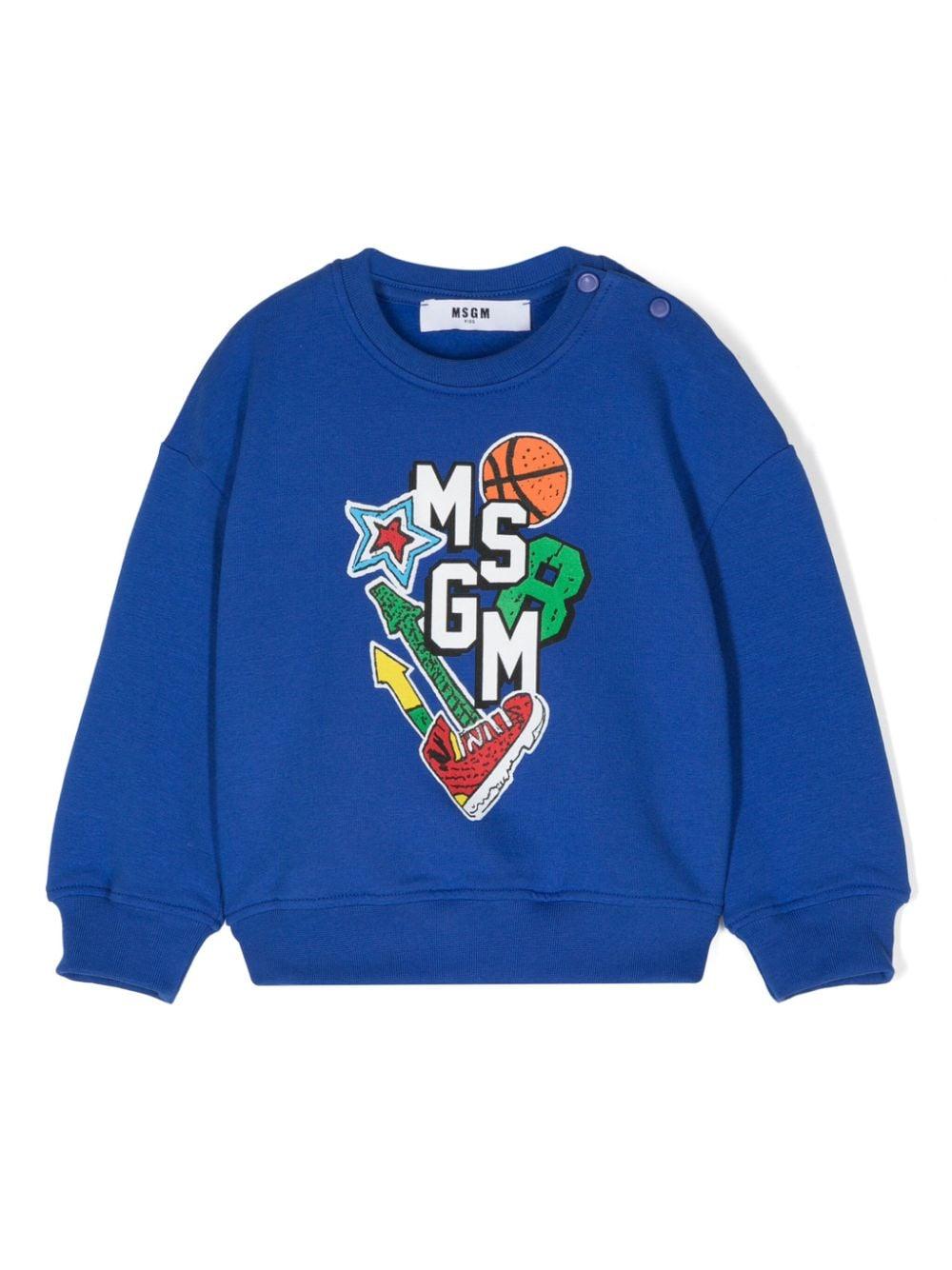 Felpa per neonato MSGM Kids blu con bottoni sulle spalle e stampa del logo - Rubino Kids