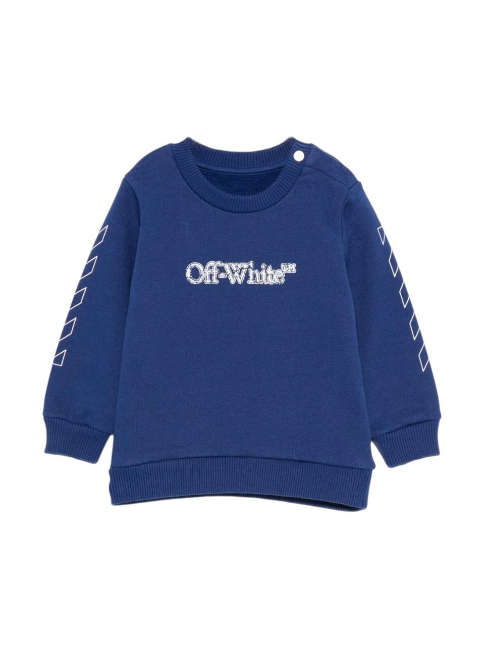 Felpa per neonato Off - White Kids blu con logo stampato e striscie diagonali sulle maniche - Rubino Kids