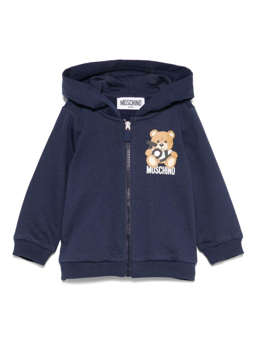 Felpa Teddy Bear con cappuccio per neonato Moschino Kids blu con due tasche laterali - Rubino Kids