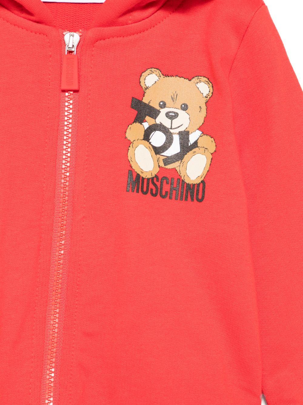 Felpa Teddy Bear con cappuccio per neonato Moschino Kids rosso con due tasche laterali - Rubino Kids