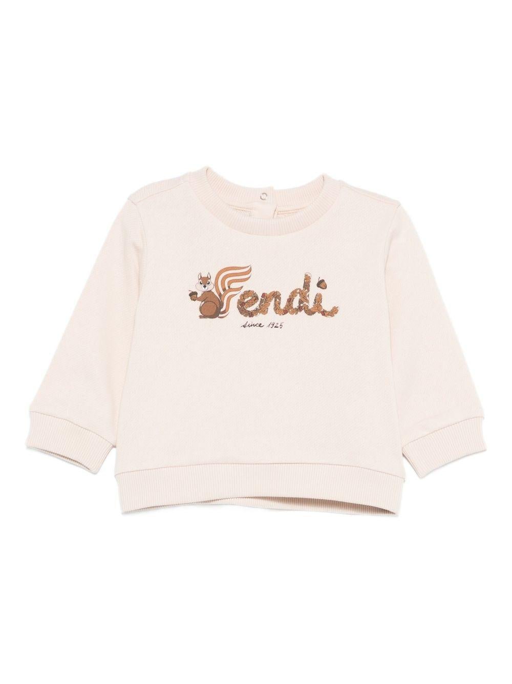 Felpe per neonati Fendi Kids beige con stampa grafica scoiattolo - Rubino Kids