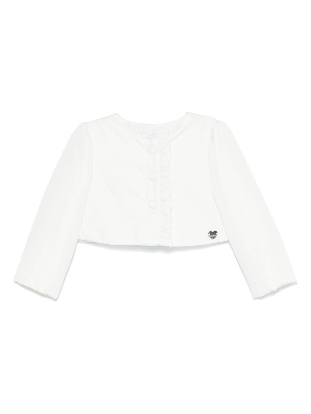 Giacca biker per neonata Monnalisa bianco con dettaglio ruches - Rubino Kids