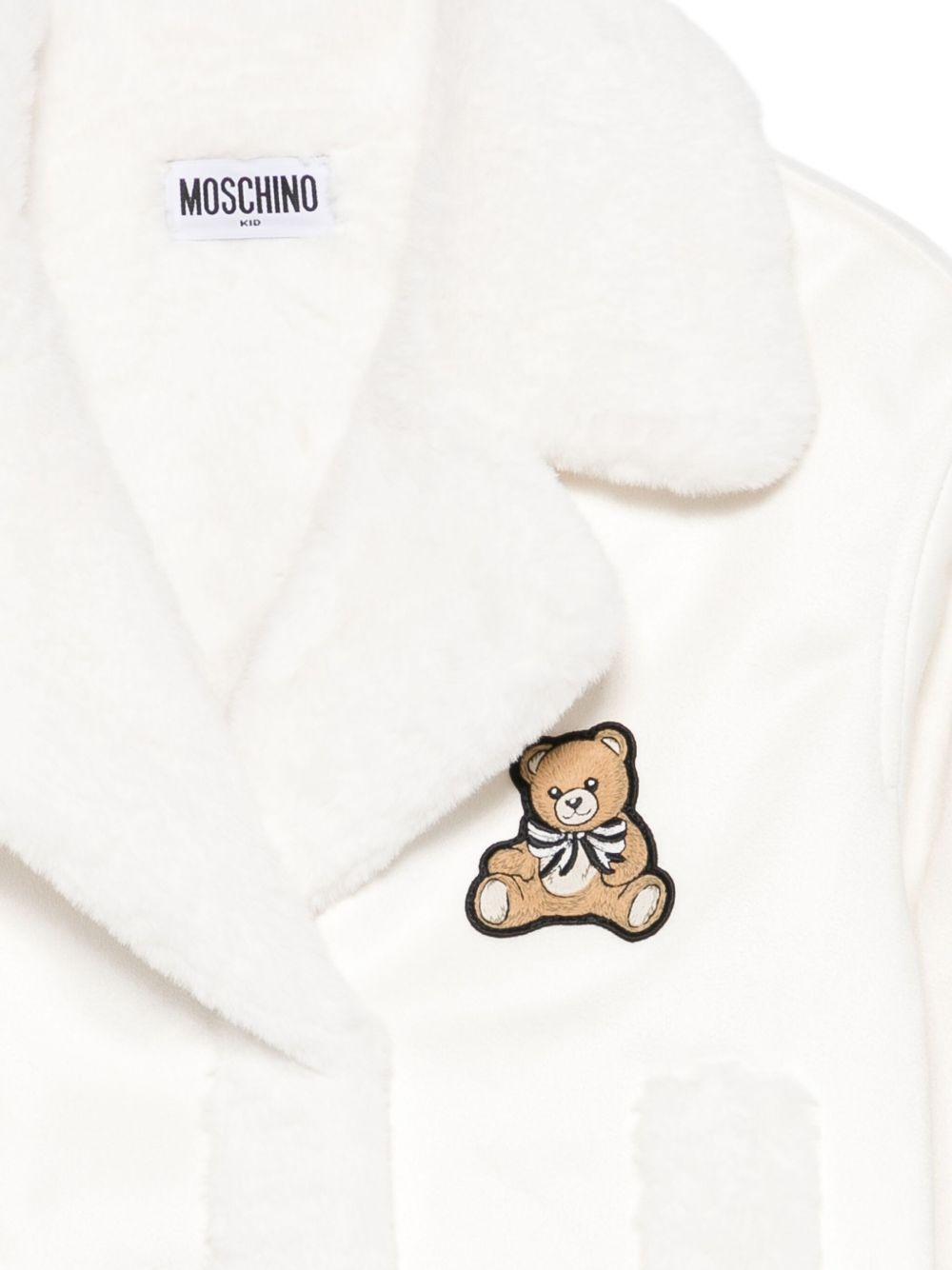 Giacca in pile per bambina Moschino Kids bianco con toppa orsacchiotto - Rubino Kids