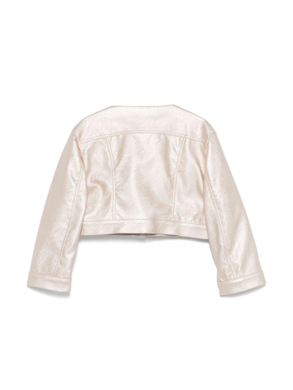 Giacca per bambina Colorichiari beige modello crop senza colletto - Rubino Kids