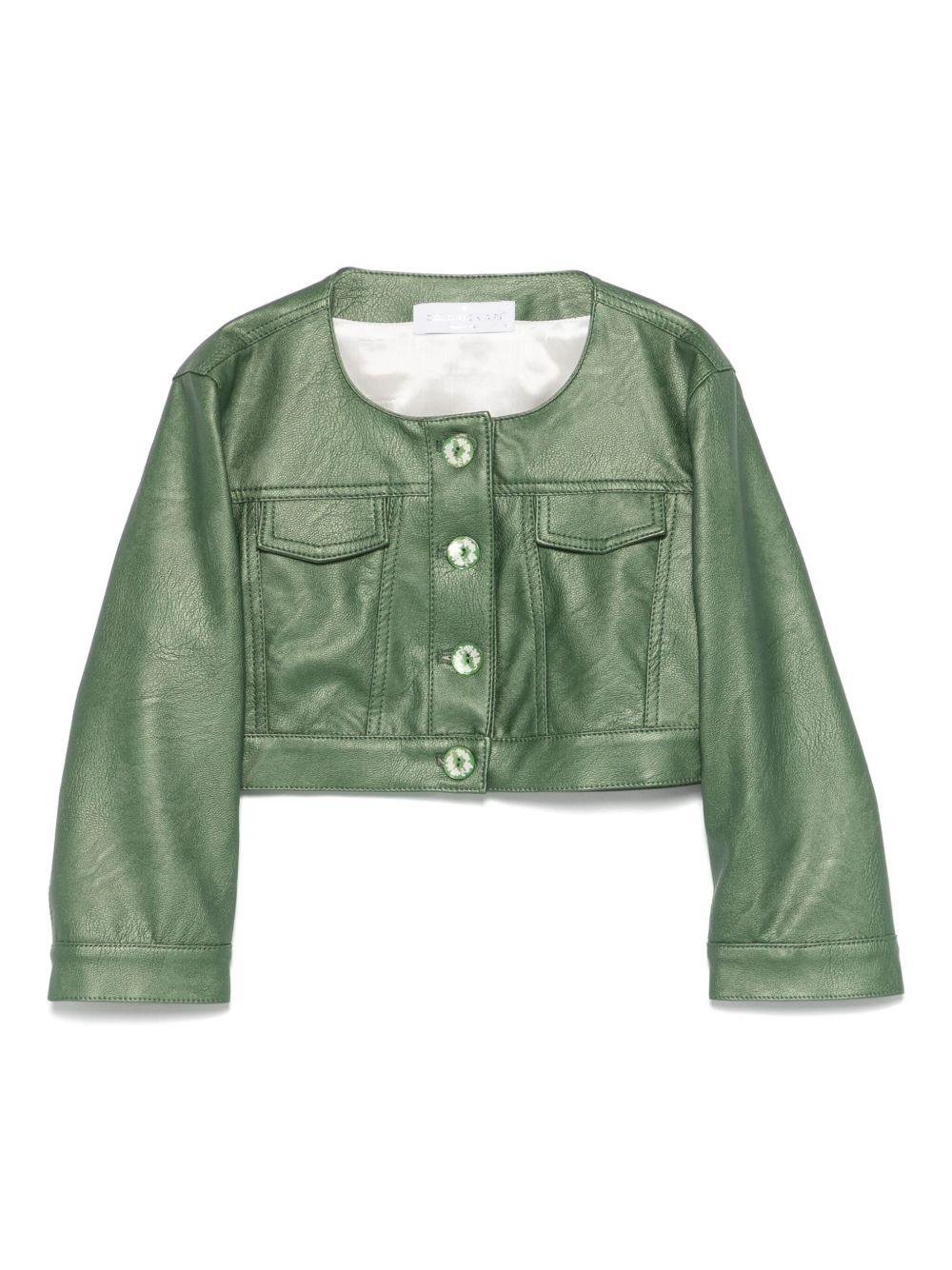 Giacca per bambina Colorichiari verde modello crop senza colletto - Rubino Kids