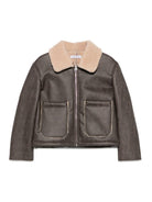 Giacca per bambino Paolo Pecora Kids marrone con collo in shearling e cerniera frontale - Rubino Kids