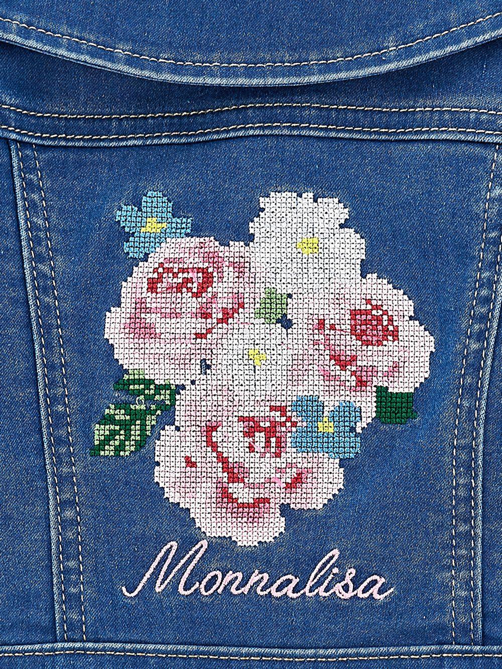 Giacca per neonata Monnalisa blu con ricamo a fiori - Rubino Kids