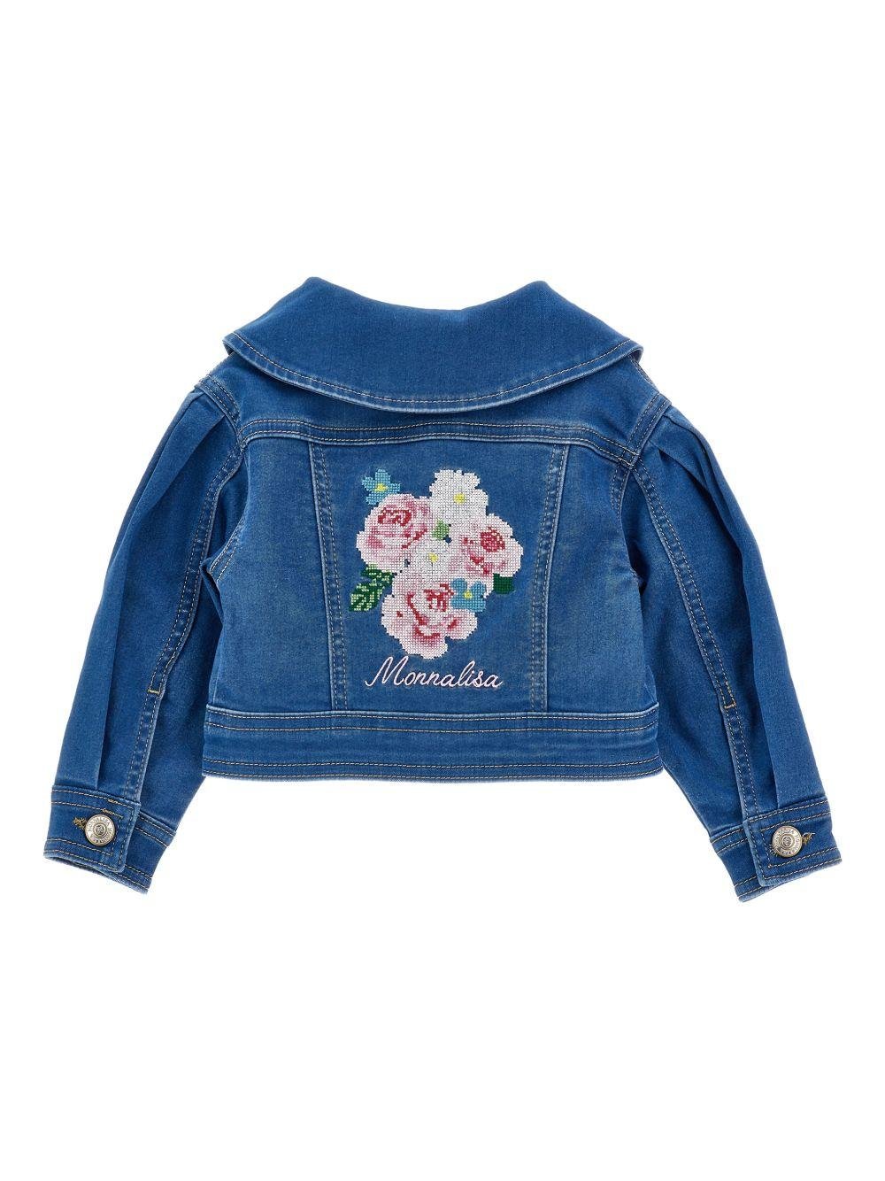 Giacca per neonata Monnalisa blu con ricamo a fiori - Rubino Kids