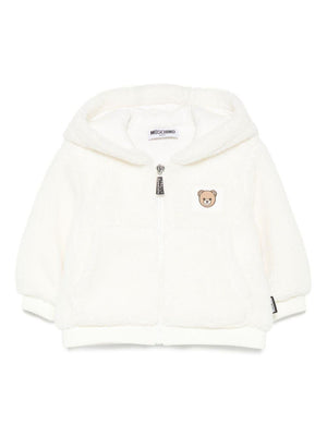 Moschino Kids white baby jacket with Teddy Bear embroidery
