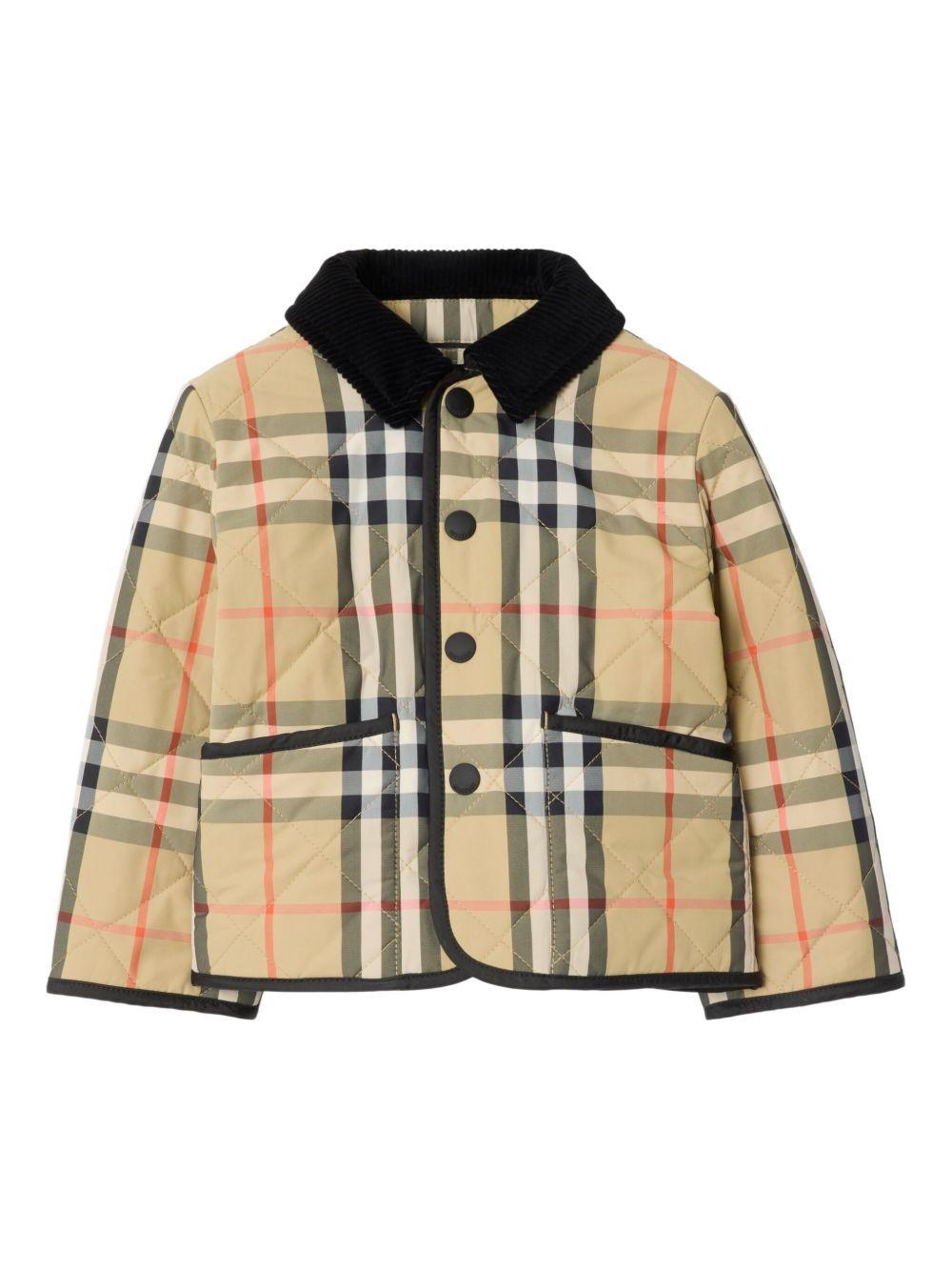 Giacca trapuntata per neonato Burberry Kids beige a quadri con tasche laterali - Rubino Kids