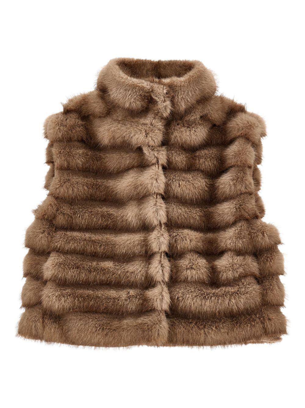Gilet in eco - pelliccia per bambina Monnalisa marrone effetto volpe - Rubino Kids