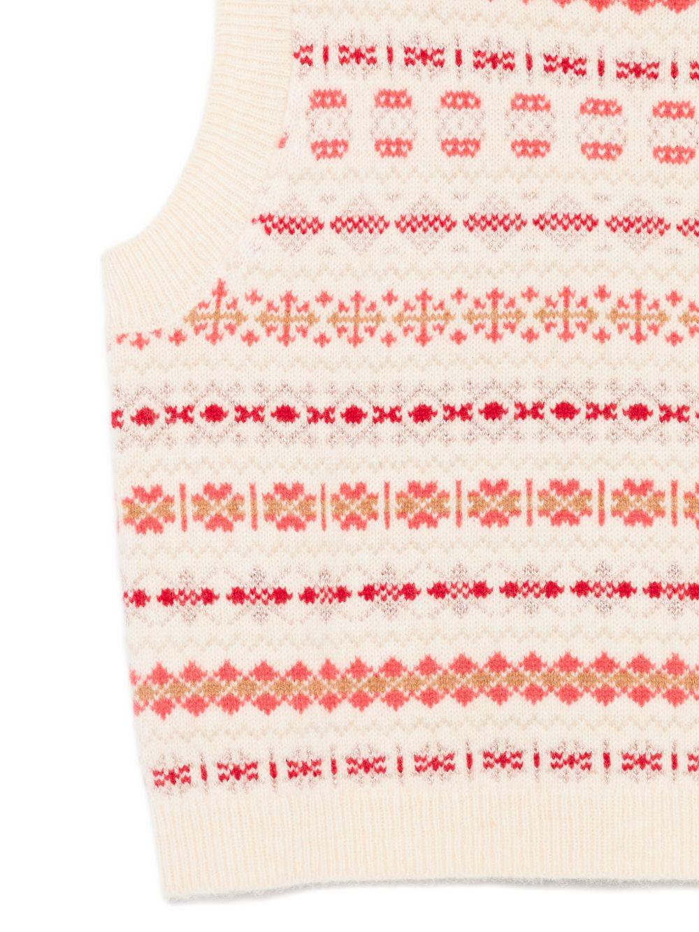 Gilet in maglia per bambina Bonpoint beige con ricami all - over - Rubino Kids