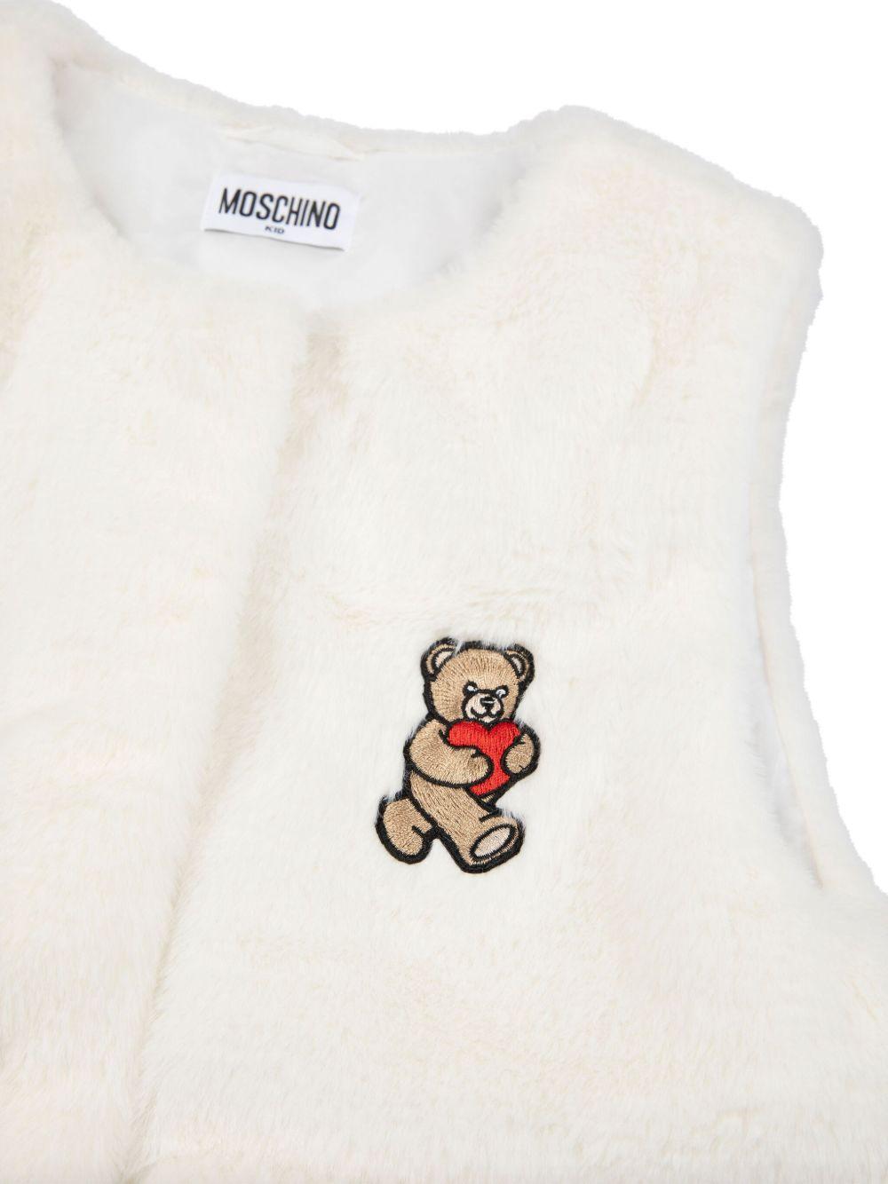 Gilet per bambina Moschino Kids bianco con stampa Teddy Bear - Rubino Kids