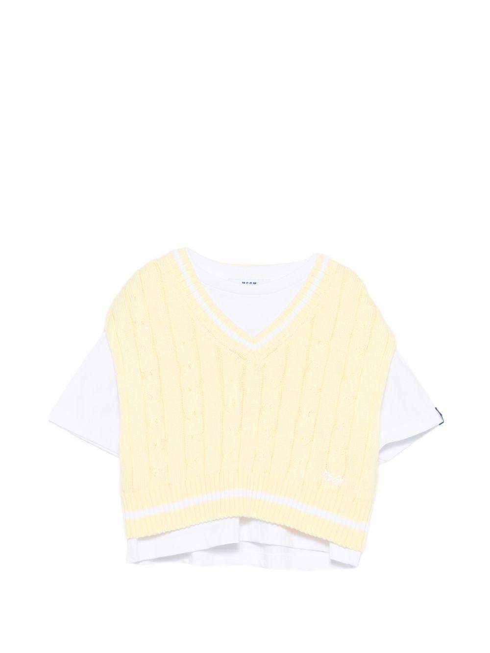 Gilet per bambina MSGM Kids gialla in maglia con t-shirt - Rubino Kids